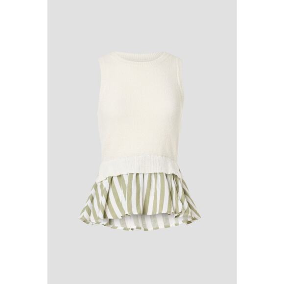 En Saison CeCe Sleeveless Knit Striped Hem Mixed Media Crewneck Top Size Large - Picture 3 of 14